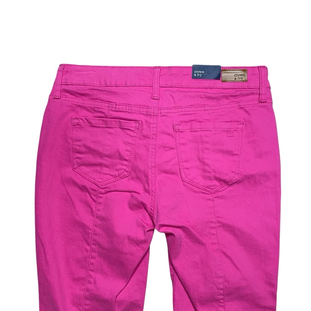 CROWN & IVY Crop Ruffle Capri Denim Jeans Pants Hot Pink Sz 4 NWT - Picture 5 of 7